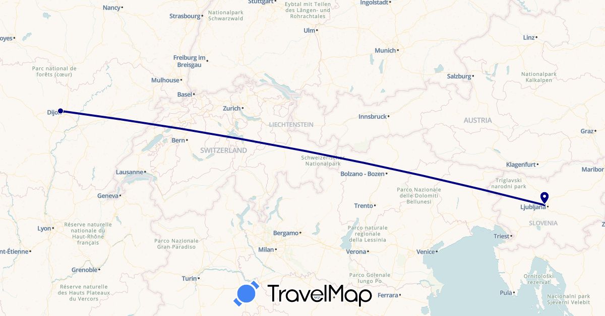 TravelMap itinerary: driving in France, Slovenia (Europe)